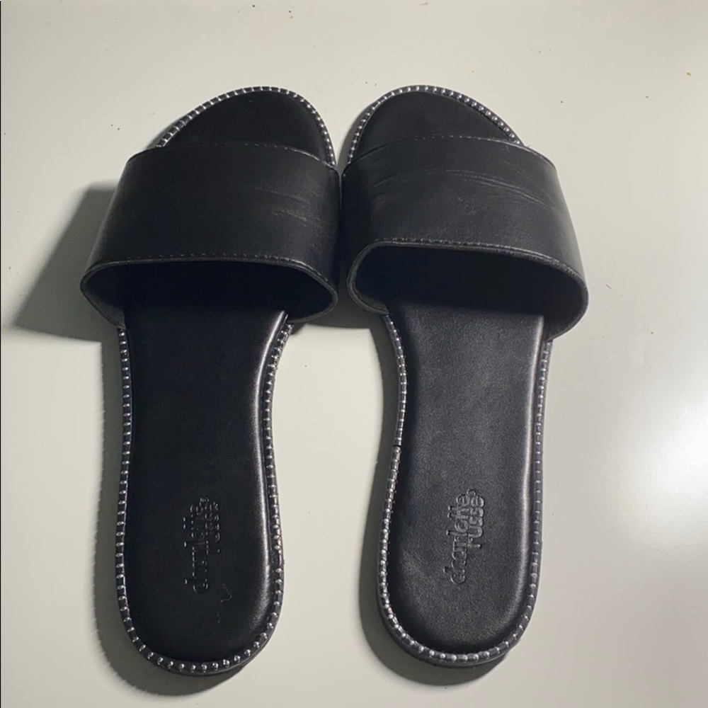 Black Jeweled Slide On Sandals